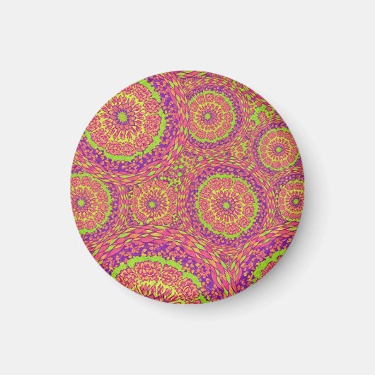 Psychedelic Neon Mandala Swirl Pattern Magnet (Vorne)