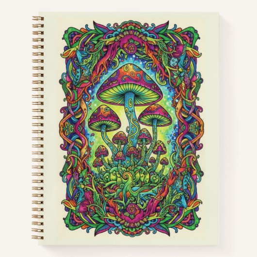 Psychedelic Neon Mushroom Forest Zentangle Journal Notizblock (Vorderseite)