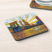 Psychedelic New York City: Brooklyn Bridge, WTC #1 Getränkeuntersetzer (Linke Seite)