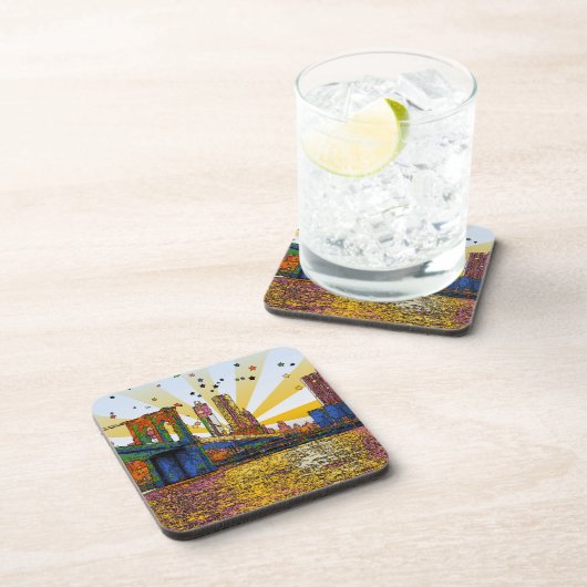 Psychedelic New York City: Brooklyn Bridge, WTC #1 Getränkeuntersetzer (Rechte Seite)