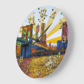 Psychedelic New York City: Brooklyn Bridge, WTC #1 Große Wanduhr (Winkel)
