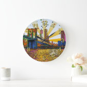 Psychedelic New York City: Brooklyn Bridge, WTC #1 Große Wanduhr (Zuhause)