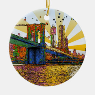 Psychedelic New York City: Brooklyn Bridge, WTC #1 Keramikornament