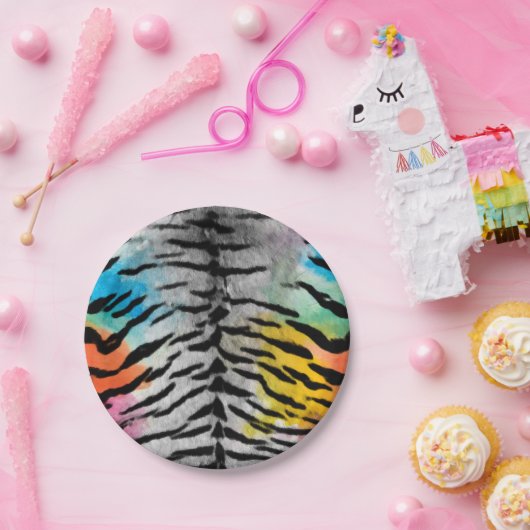 Psychedelic Night Tiger Skin Print Pappteller (Party)