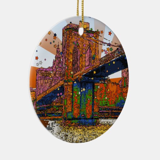 Psychedelic NYC: Brooklyn Bridge #1 Keramik Ornament (Rechts)