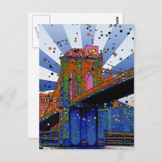 Psychedelic NYC: Brooklyn Bridge #2 Postkarte (Vorne/Hinten)