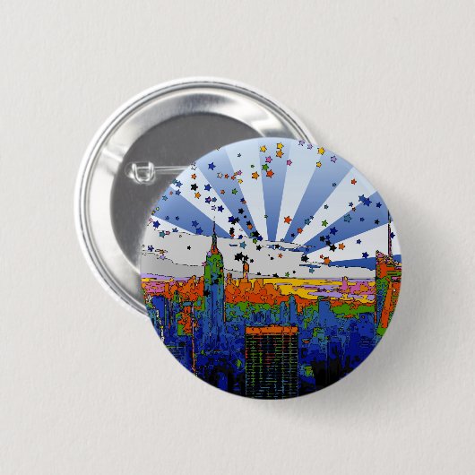 Psychedelic NYC: ESB-weite Skyline-Ansicht Button (Vorne & Hinten)