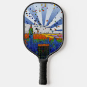 Psychedelic NYC: ESB-weite Skyline-Ansicht Pickleball Schläger (Rückseite)