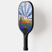 Psychedelic NYC: ESB-weite Skyline-Ansicht Pickleball Schläger (Links)