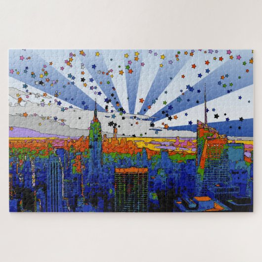 Psychedelic NYC: ESB-weite Skyline-Ansicht Puzzle (Horizontal)