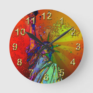 Psychedelic NYC Rainbow Color Statue of Liberty 1R Runde Wanduhr