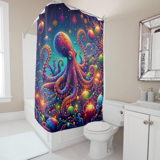 "Psychedelic Octopus Christmas Wonderland" Duschvorhang (Beispiel)