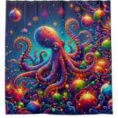 "Psychedelic Octopus Christmas Wonderland" Duschvorhang (Vorderseite)