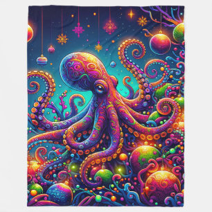 "Psychedelic Octopus Christmas Wonderland" Fleecedecke