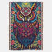 🌈 Psychedelic Owl Comfort – Boho Animal Throw Art Decke (Vorderseite Vertikal)