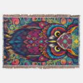 🌈 Psychedelic Owl Comfort – Boho Animal Throw Art Decke (Vorderseite)