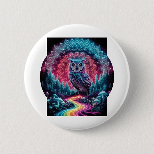 Psychedelic Owl Mandala - Trippy Forest Art Button (Vorderseite)