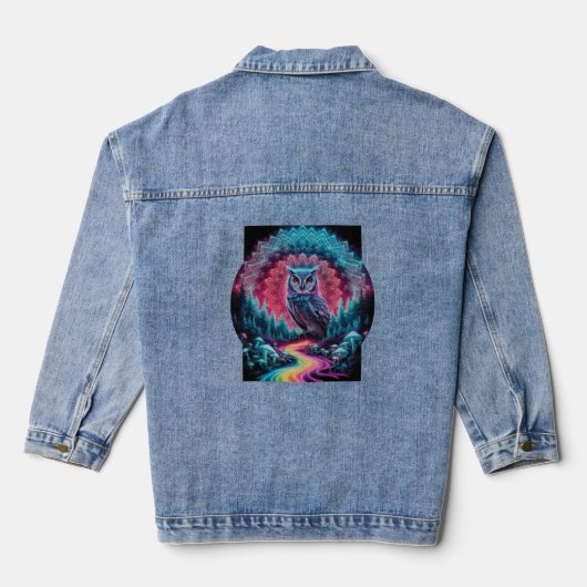 Psychedelic Owl Mandala - Trippy Forest Art Jeansjacke (Rückseite)