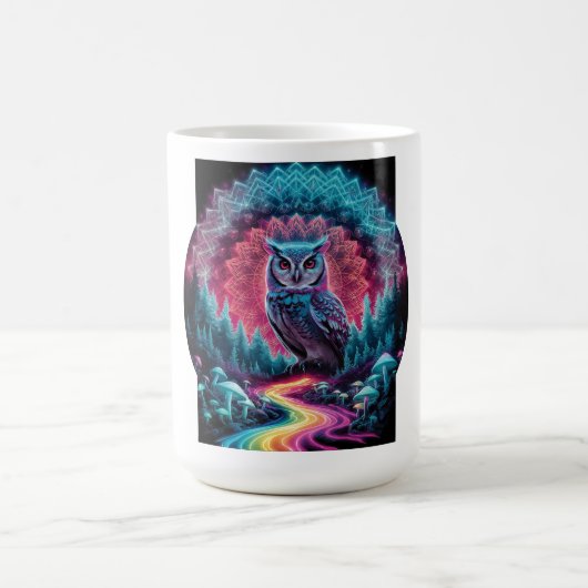 Psychedelic Owl Mandala - Trippy Forest Art Kaffeetasse (Mittel)