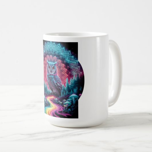 Psychedelic Owl Mandala - Trippy Forest Art Kaffeetasse (VorderseiteRechts)