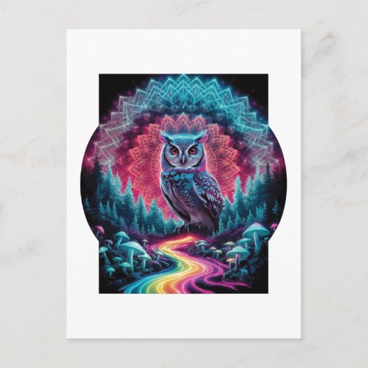 Psychedelic Owl Mandala - Trippy Forest Art Postkarte (Vorderseite)