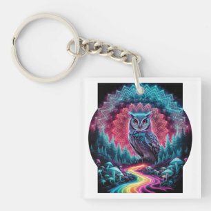 Psychedelic Owl Mandala - Trippy Forest Art Schlüsselanhänger