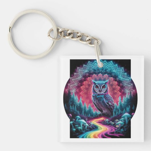 Psychedelic Owl Mandala - Trippy Forest Art Schlüsselanhänger (Vorderseite)