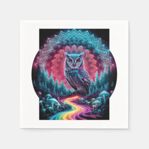 Psychedelic Owl Mandala - Trippy Forest Art Serviette