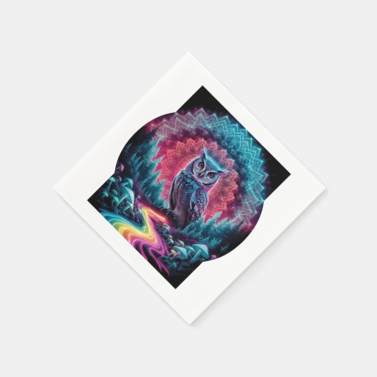 Psychedelic Owl Mandala - Trippy Forest Art Serviette (Ecke)