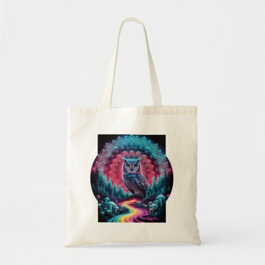 Psychedelic Owl Mandala - Trippy Forest Art Tragetasche (Vorne)