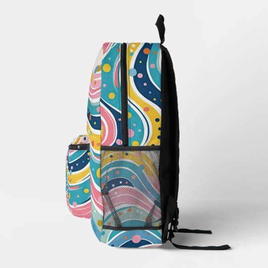 Psychedelic Pastel Rainbow Wave Design Bedruckter Rucksack (Rechts)