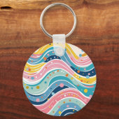 Psychedelic Pastel Rainbow Wave Design Schlüsselanhänger (Vorderseite)