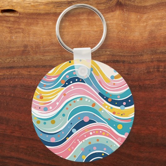Psychedelic Pastel Rainbow Wave Design Schlüsselanhänger (Vorderseite)