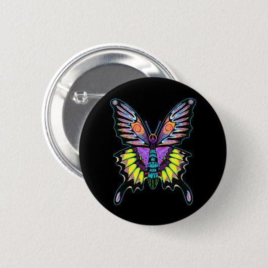 Psychedelic Peace Butterfly Button (Vorne & Hinten)