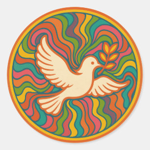 Psychedelic Peace Dove Retro 70s Colorful Groovy  Runder Aufkleber