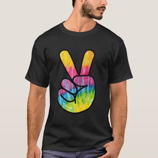 Psychedelic Peace Fingers Hand Sign T-Shirt (Vorderseite)