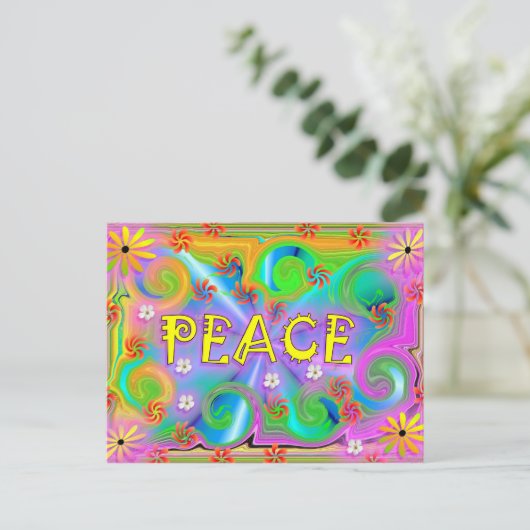 Psychedelic Peace Postcard Postkarte (Stehend Vorderseite)