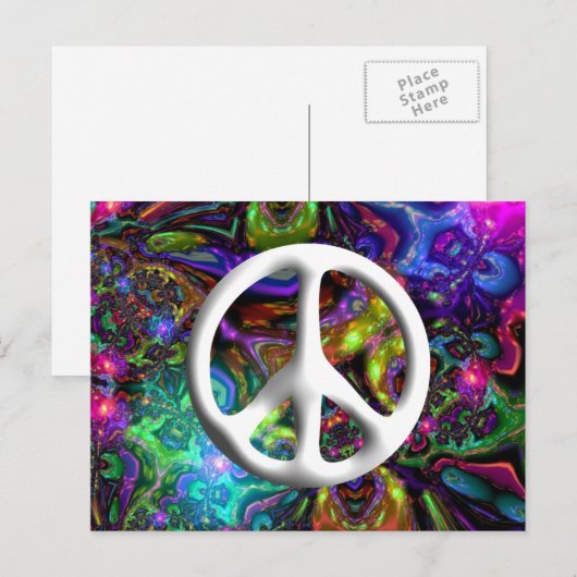 Psychedelic Peace Sign 60er Hippy Chic Postkarte (Vorne/Hinten)