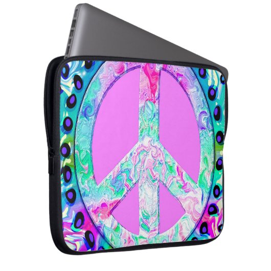 Psychedelic Peace Sign Abstrakt Laptopschutzhülle (Vorne Rechts)