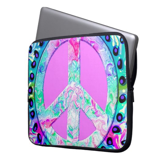 Psychedelic Peace Sign Abstrakt Laptopschutzhülle (Vorderseite Links)