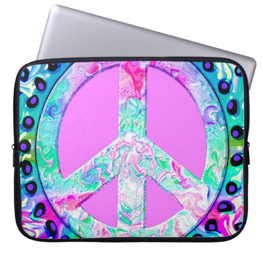 Psychedelic Peace Sign Abstrakt Laptopschutzhülle (Vorderseite)