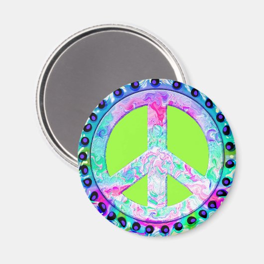 Psychedelic Peace Sign Abstrakt Magnet (Vorderseite/Rückseite)