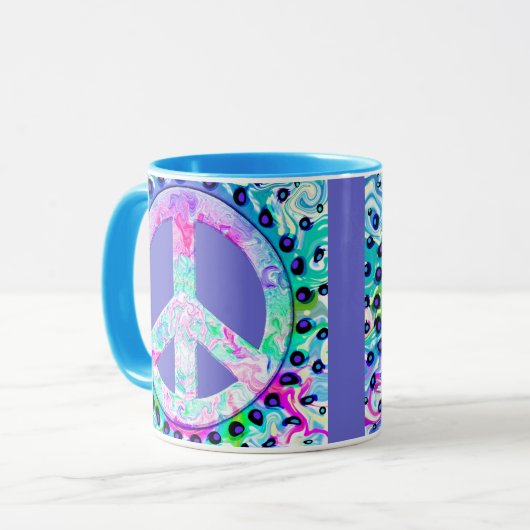 Psychedelic Peace Sign Abstrakt Tasse (Vorderseite Links)
