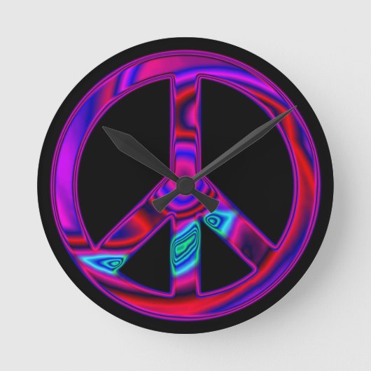 Psychedelic Peace Sign Black Runde Wanduhr (Vorderseite)