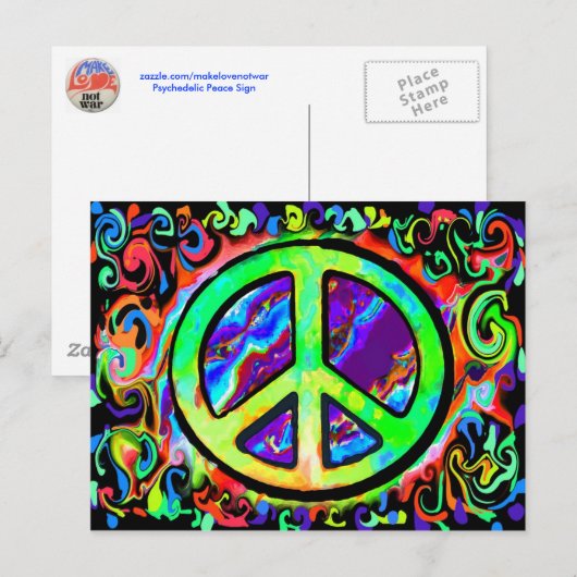 Psychedelic Peace Sign Postkarte (Vorne/Hinten)