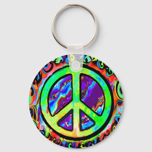 Psychedelic Peace Sign Schlüsselanhänger (Vorderseite)