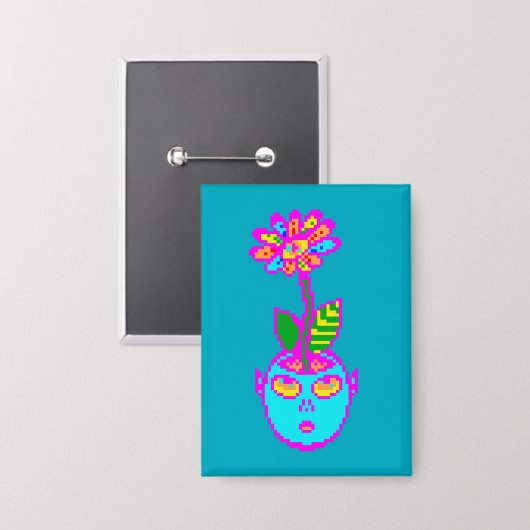 Psychedelic Pixel Art POT HEAD Button (Vorderseite/Rückseite)