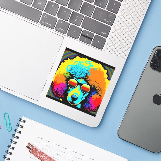 Psychedelic Poodle Dog Design Aufkleber (Laptop mit iPhone)