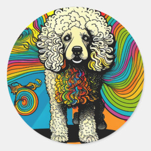 Psychedelic Poodle Dog Design Runder Aufkleber