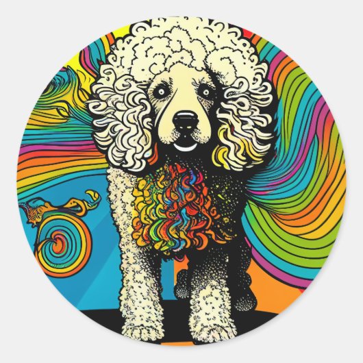 Psychedelic Poodle Dog Design Runder Aufkleber (Vorderseite)
